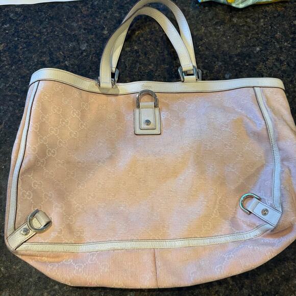 Vintage Gucci Pink Supreme Tote Bag SHW Fabric Leather - Picture 1 of 7